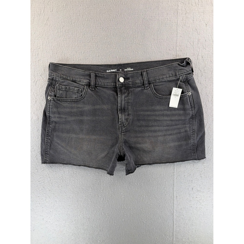 Old Navy Womens Mid-Rise Boyfriend Denim Shorts Black Raw Hem Size 12 NWT